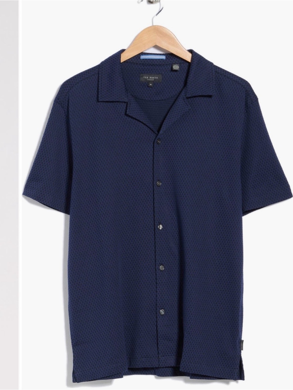 NEW $150 TED BAKER TEXTURED CAMP SHIRT NAVY BLUE MEN SIZE MEDIUM BUTTON UP